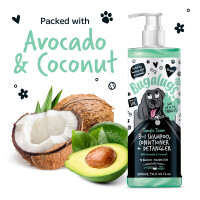 Bugalugs Tangle Tame 3-in-1 Hundeshampoo, Pflegespülung & Entfilzer – mit Avocado & Kokosnuss 500 ml