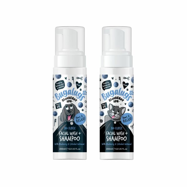 Bugalugs Blueberry Spa No Rinse Gesichtswäsche & Shampoo für Hunde & Katzen