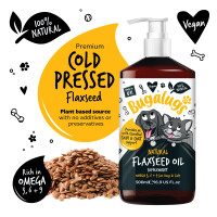 Bugalugs Leinsamenöl – 100 % pflanzliches Omega 3-6-9 Ergänzungsöl für Hunde & Katzen