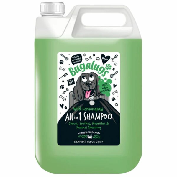 Bugalugs Wild Lemongrass All in 1 Hundeshampoo – 5 L – Pflegendes All-in-One Shampoo gegen Haarausfall